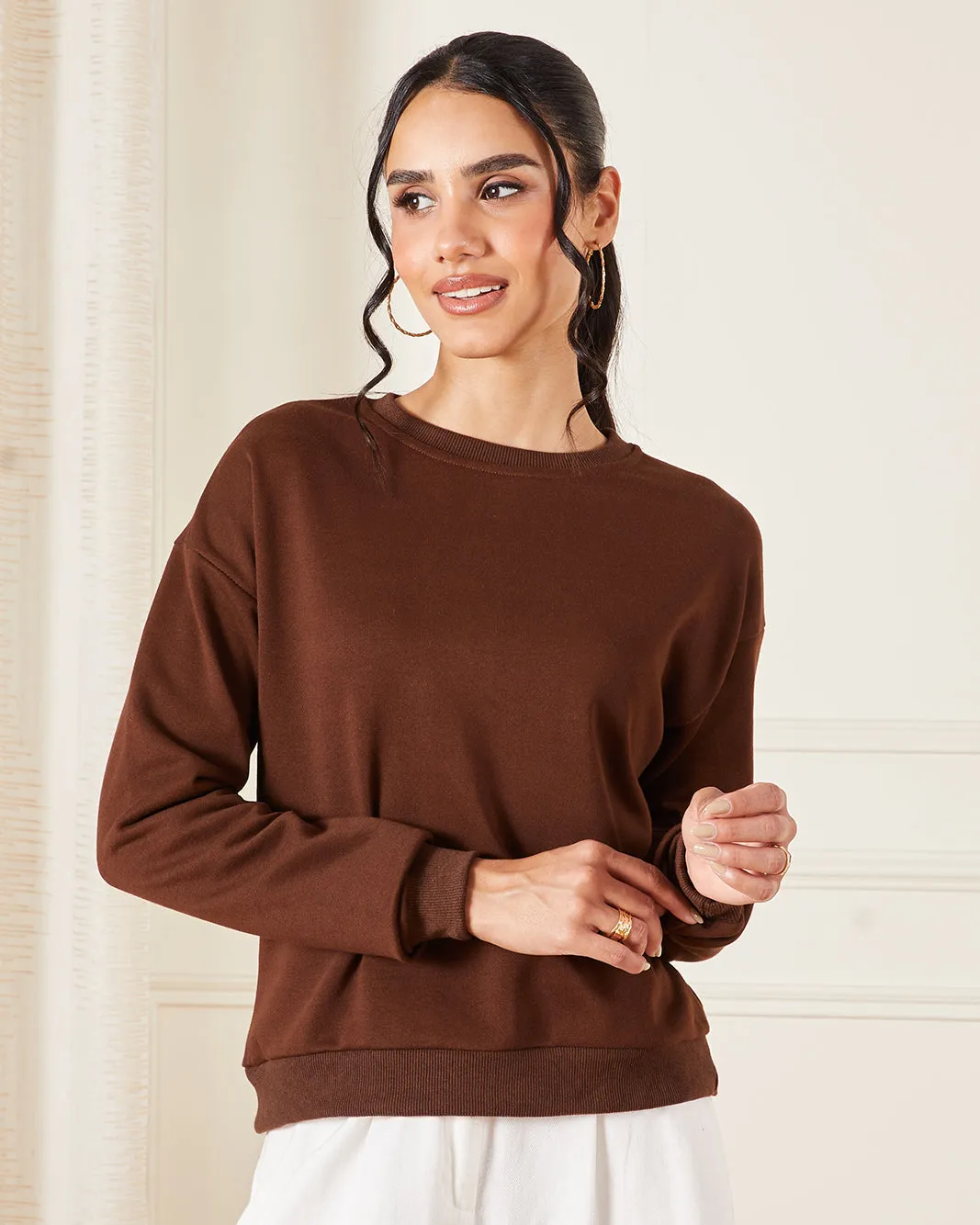 Women Brown Plain Sweatshirt sold by Redtag