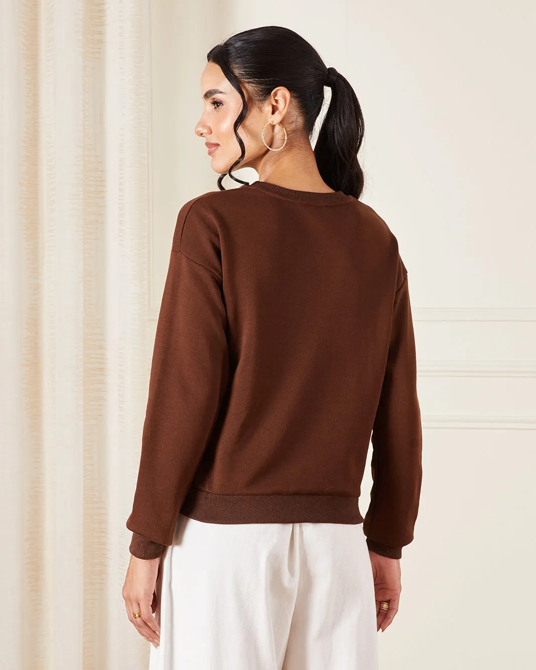 Women Brown Plain Sweatshirt sold by Redtag product image thumbnail 3