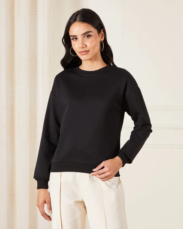 Women Black Plain Sweatshirt sold by Redtag