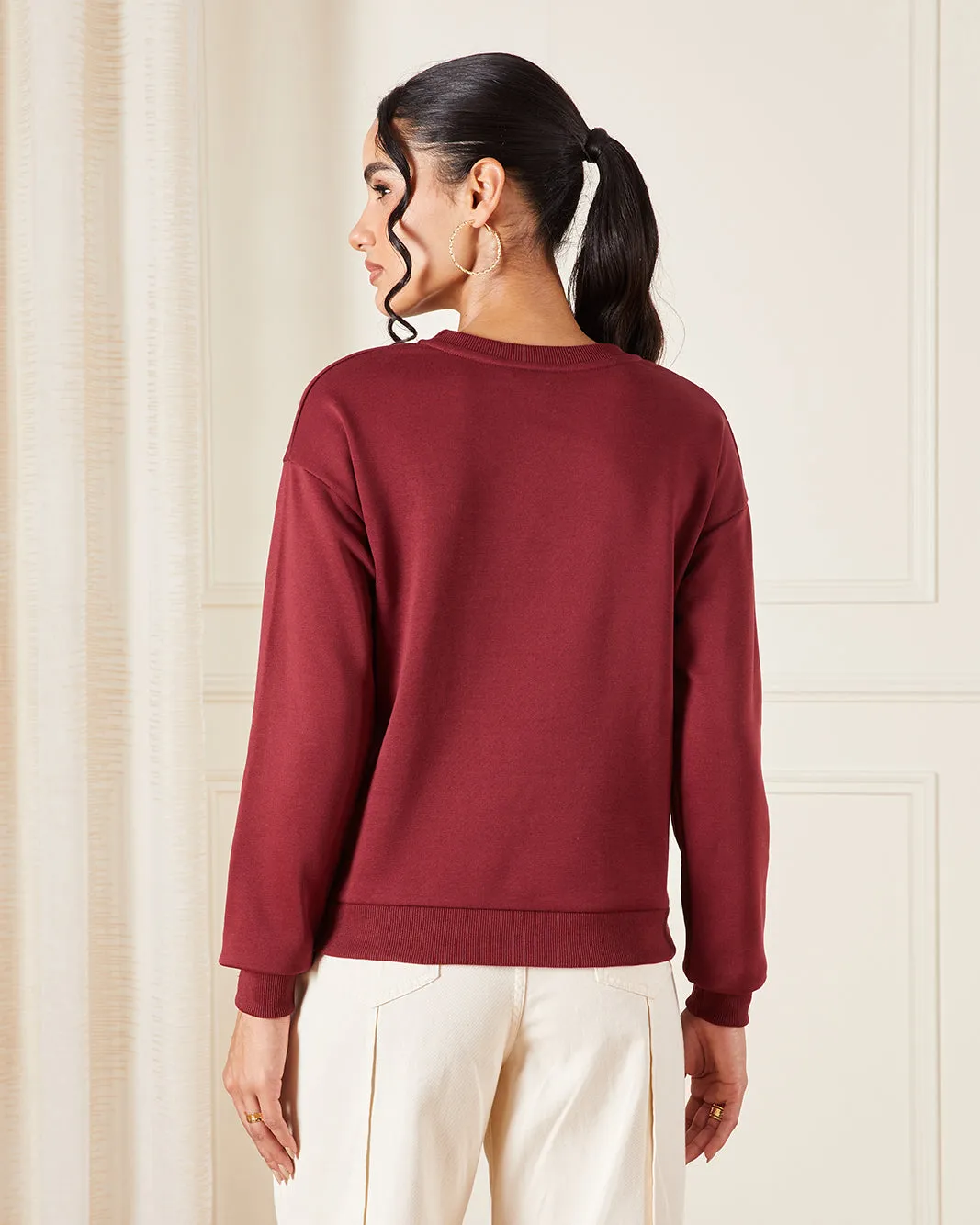 Women Burgundy Plain Sweatshirt sold by Redtag product image thumbnail 3