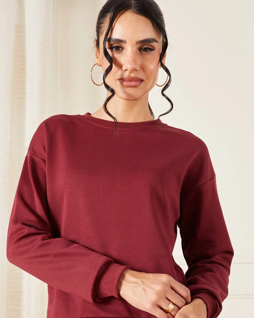 Women Burgundy Plain Sweatshirt sold by Redtag product image thumbnail 4