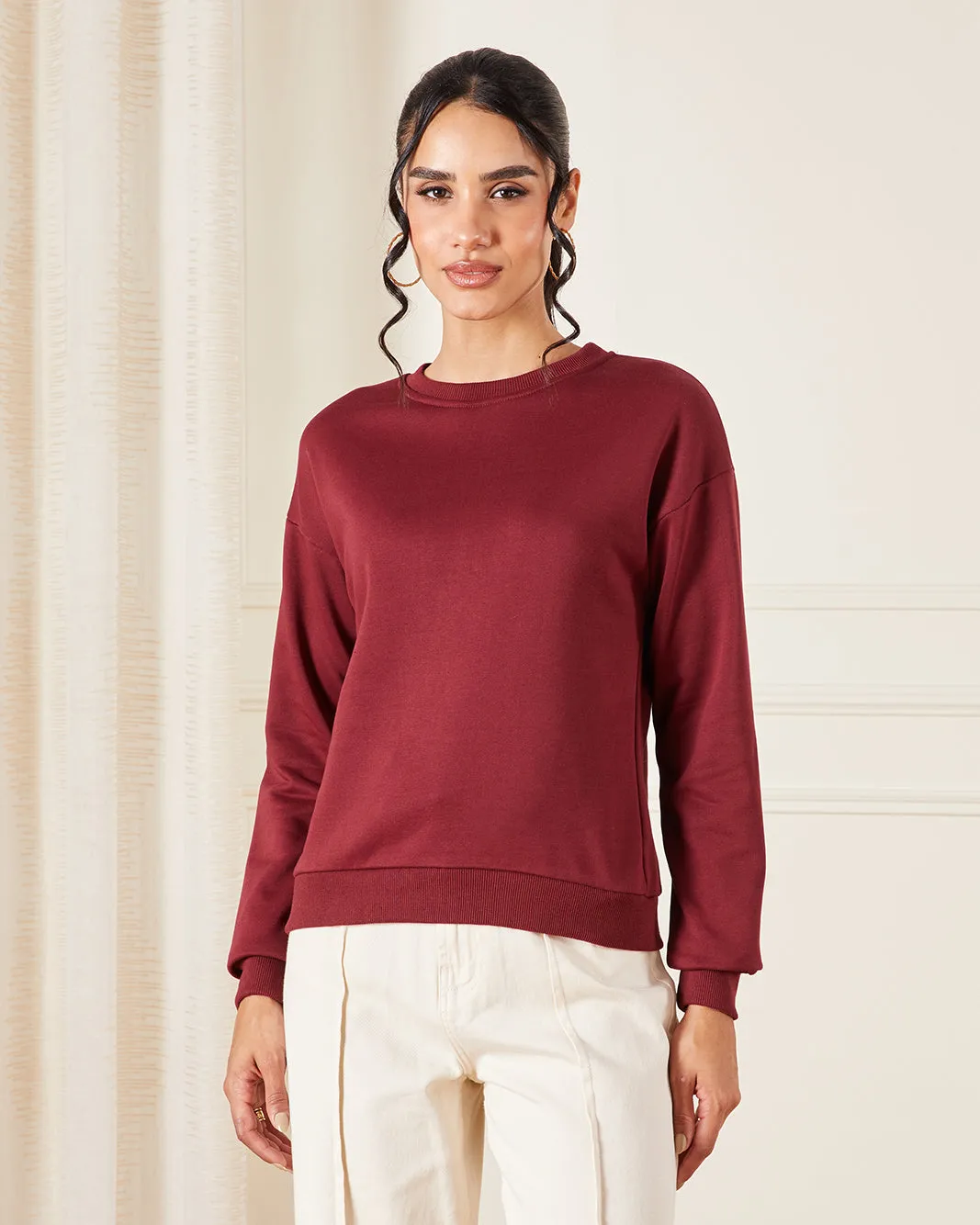 Women Burgundy Plain Sweatshirt sold by Redtag