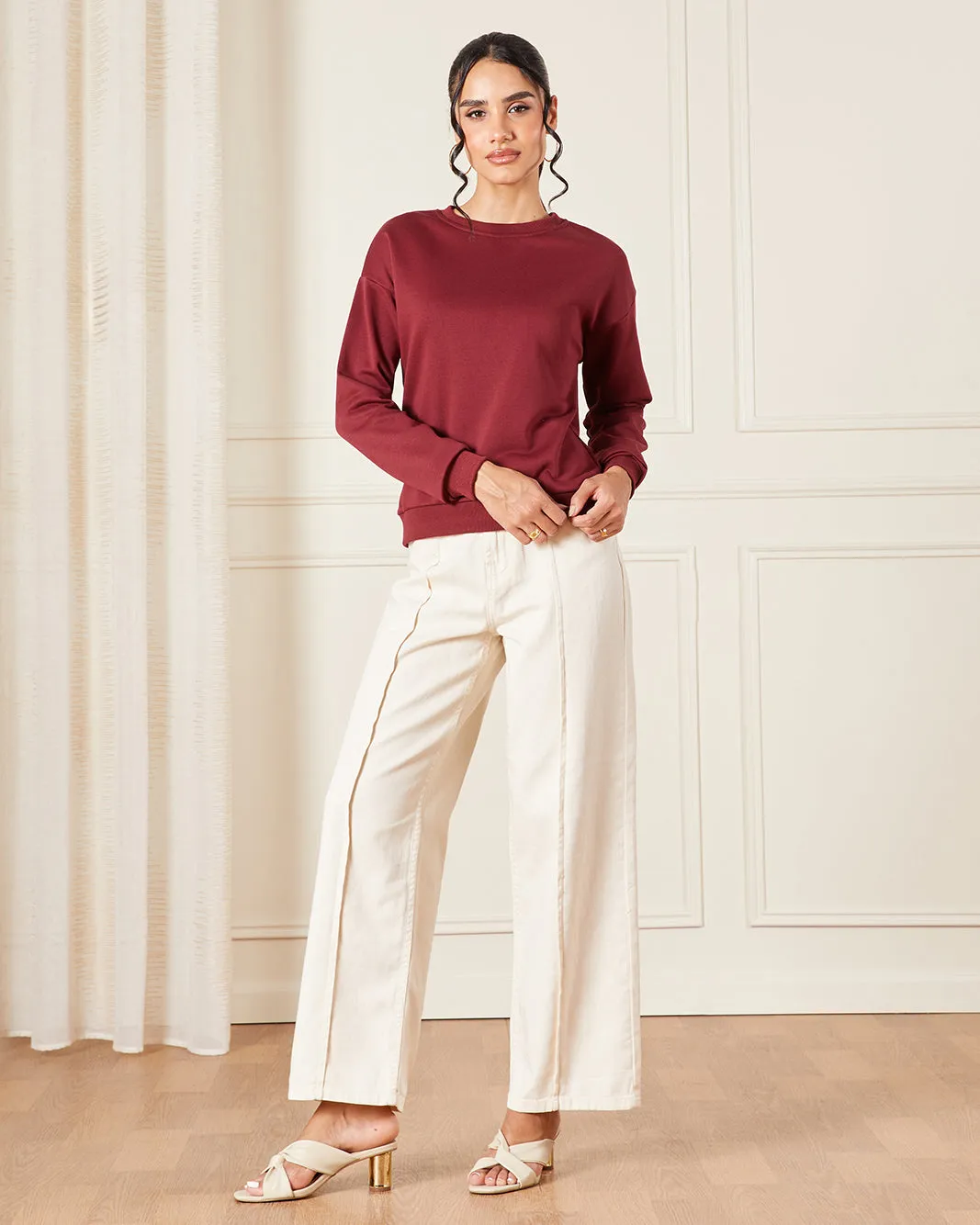 Women Burgundy Plain Sweatshirt sold by Redtag product image thumbnail 2