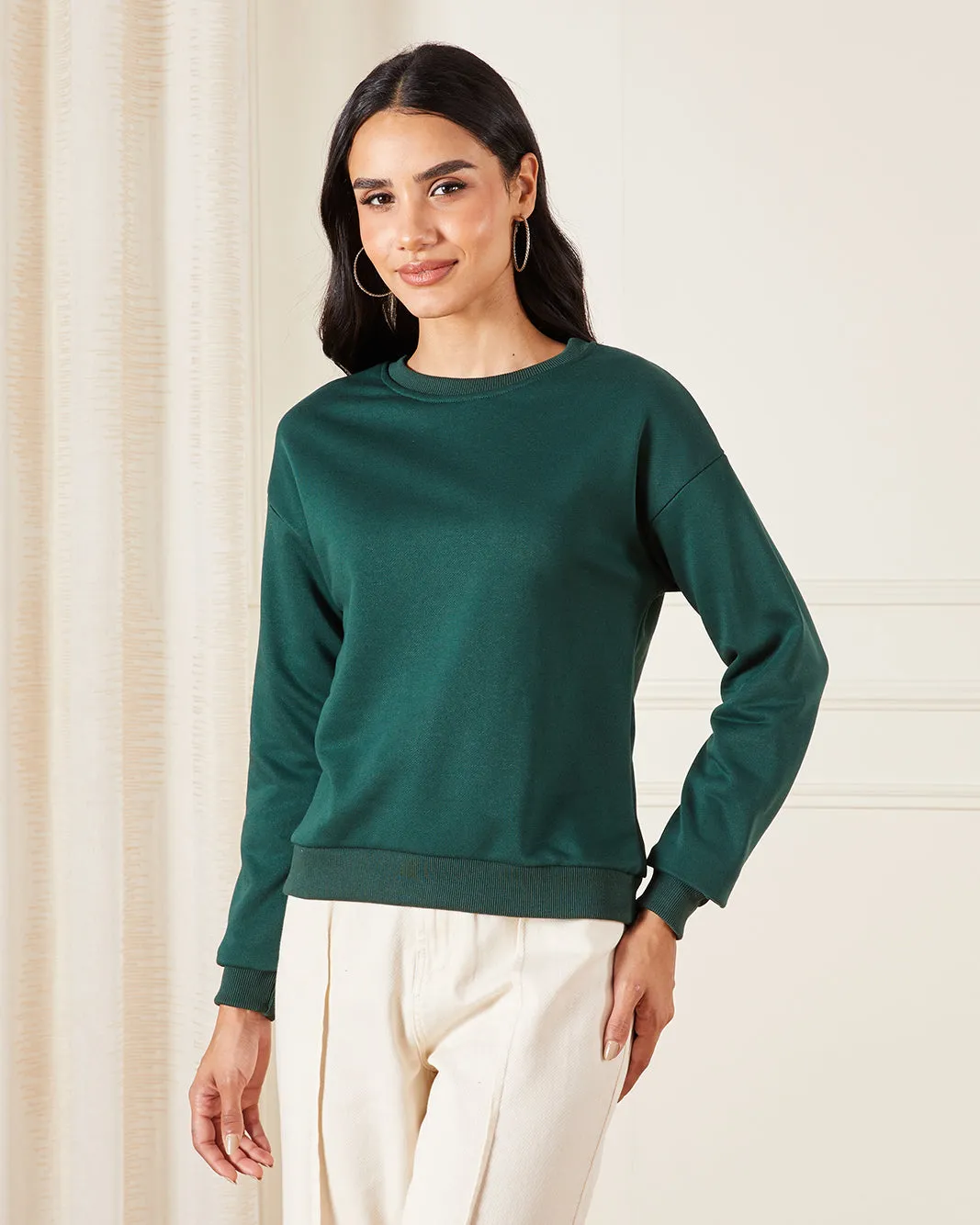 Women Green Plain Sweatshirt sold by Redtag