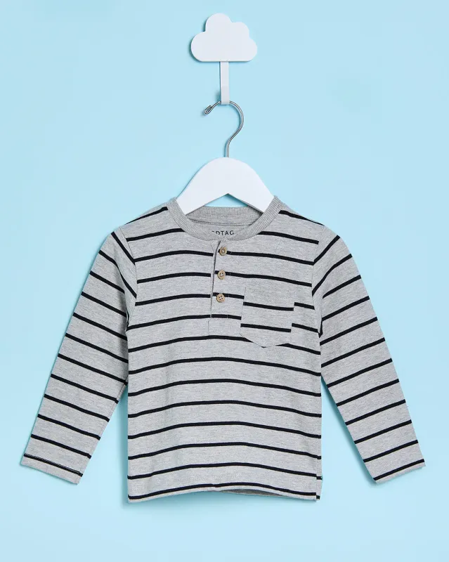 Infant Boys Grey Henley Jacquard T-Shirt sold by Redtag