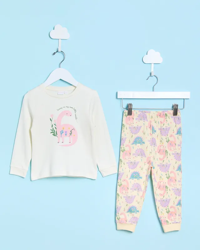Infant Girls Ivory And Yellow Dinosaur Pyjama Set(2 Piece) sold by Redtag