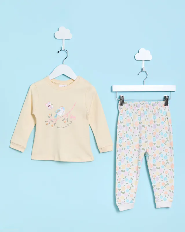 Infant Girls Beige Printed Pyjama Set(2 Piece) sold by Redtag