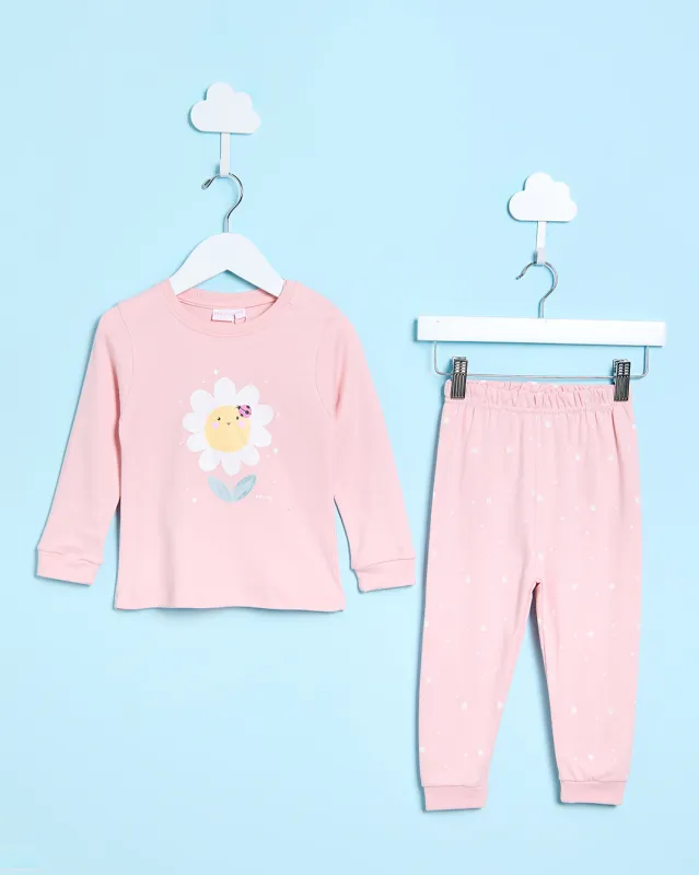 Infant Girls Pink Placement Print Flower Pyjama Set(2 Piece) sold by Redtag