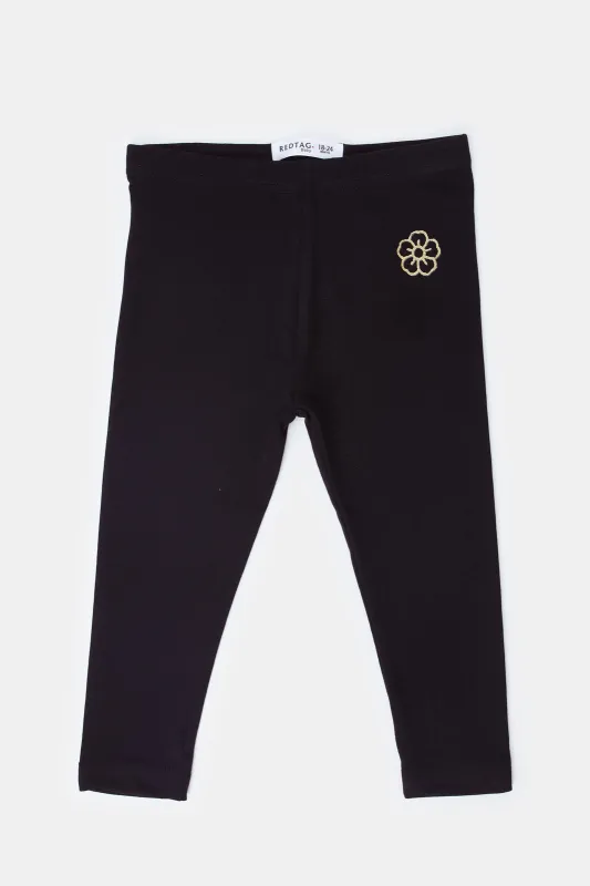 Infant Girls Black Floral Embroidery Leggings sold by Redtag