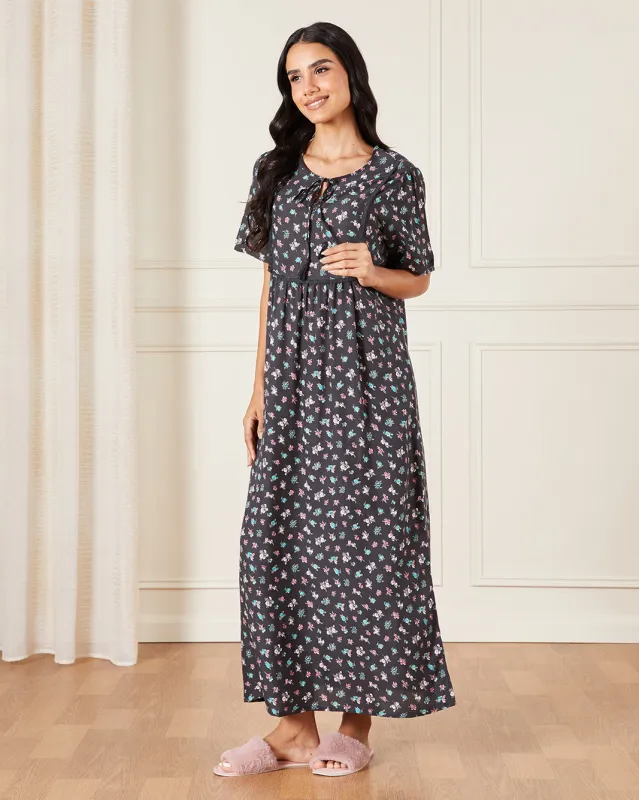 Women Black Printed Nightgown sold by Redtag