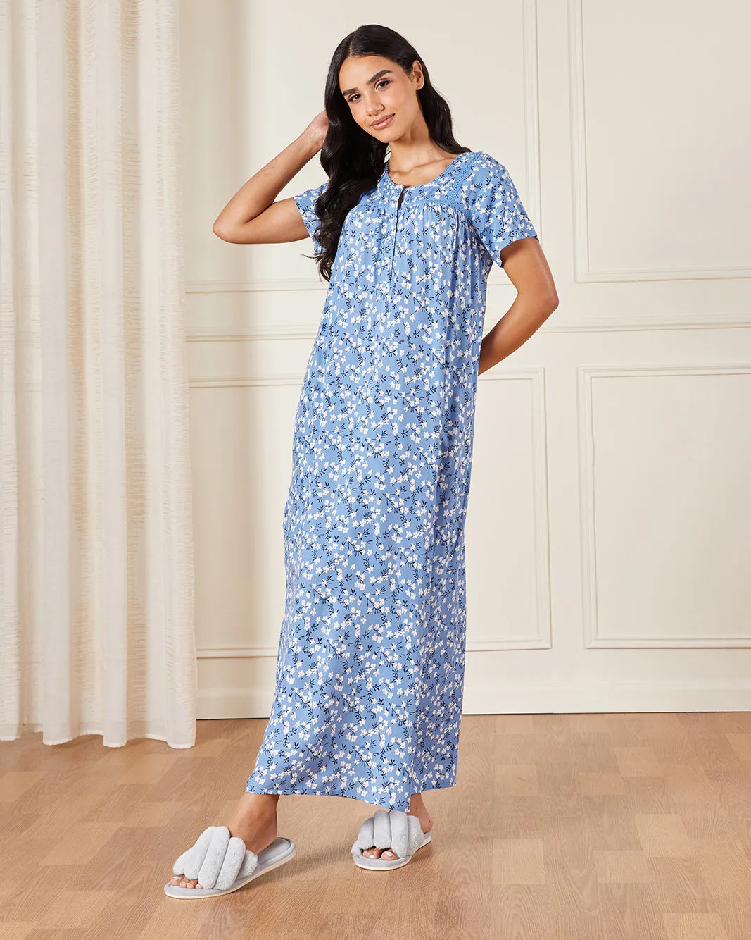 Women Blue Printed Nightgown sold by Redtag