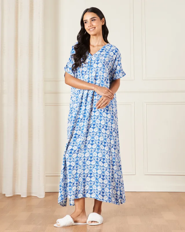 Women Blue Printed Nightgown sold by Redtag