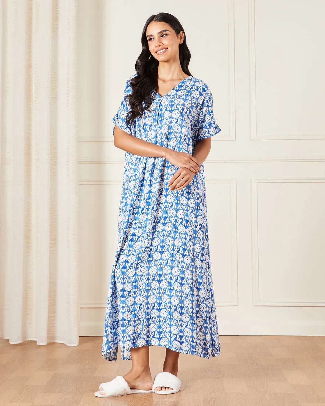 Women Blue Printed Nightgown sold by Redtag