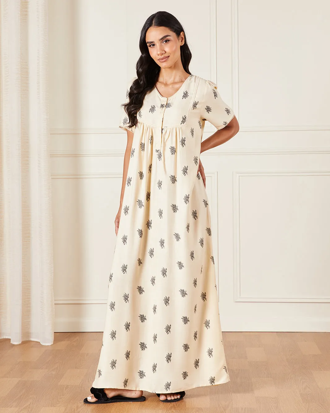 Women Beige Printed Nightgown sold by Redtag