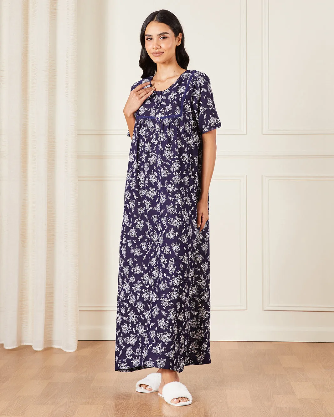 Women Navy Printed Nightgown sold by Redtag