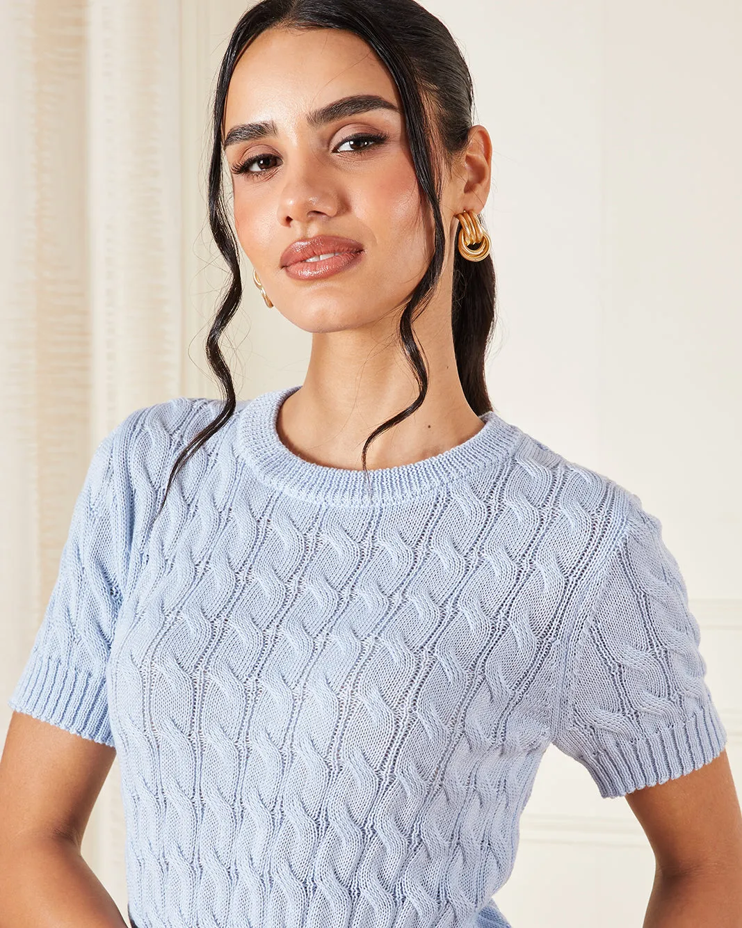 Women Blue Cable Knitted Pullover sold by Redtag product image thumbnail 4