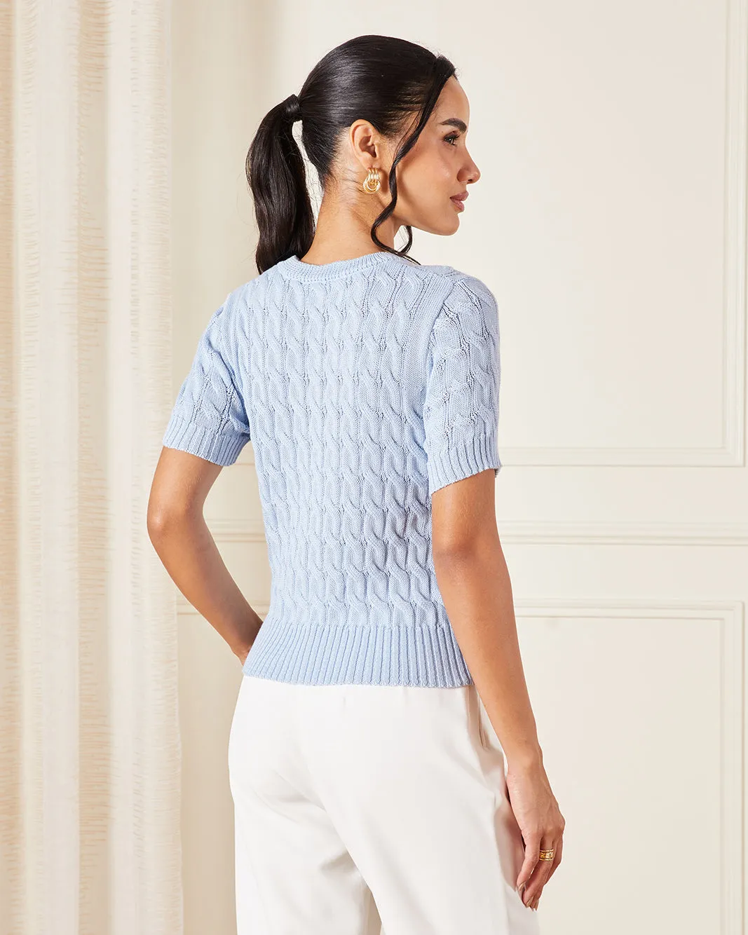 Women Blue Cable Knitted Pullover sold by Redtag product image thumbnail 3