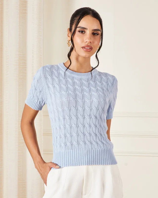 Women Blue Cable Knitted Pullover sold by Redtag