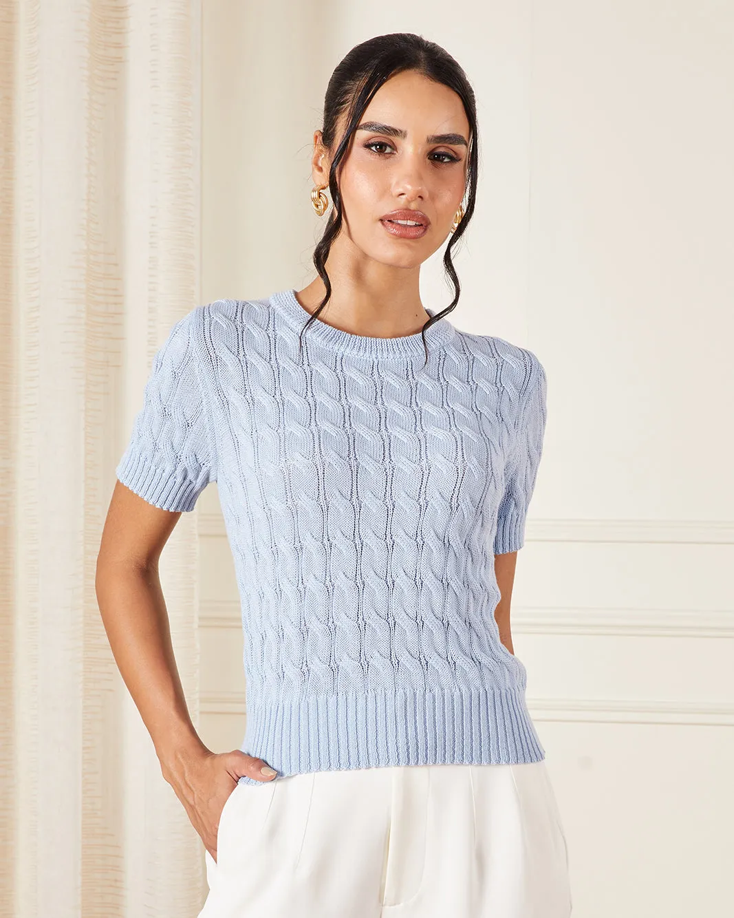 Women Blue Cable Knitted Pullover sold by Redtag