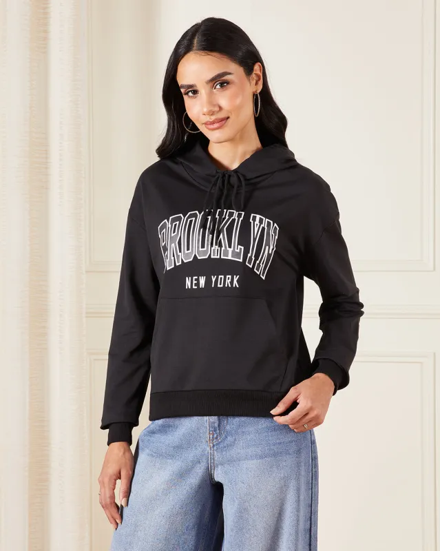 Women Black Hooded Sweatshirt sold by Redtag