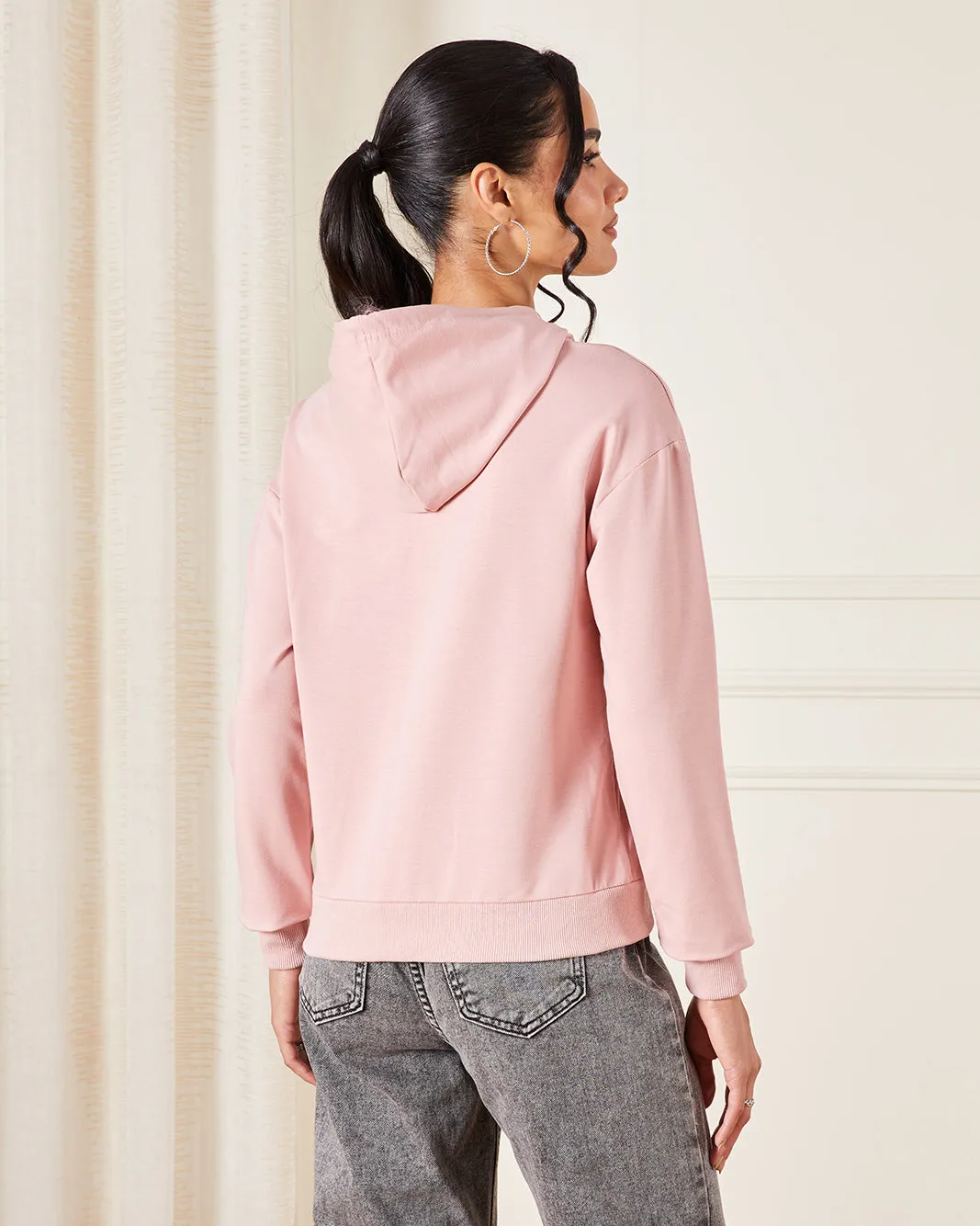 Women Pink Hooded Sweatshirt sold by Redtag product image thumbnail 3