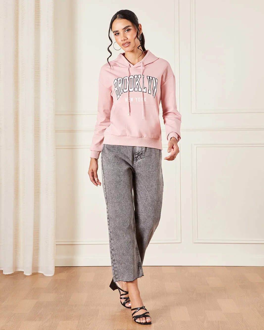 Women Pink Hooded Sweatshirt sold by Redtag product image thumbnail 2