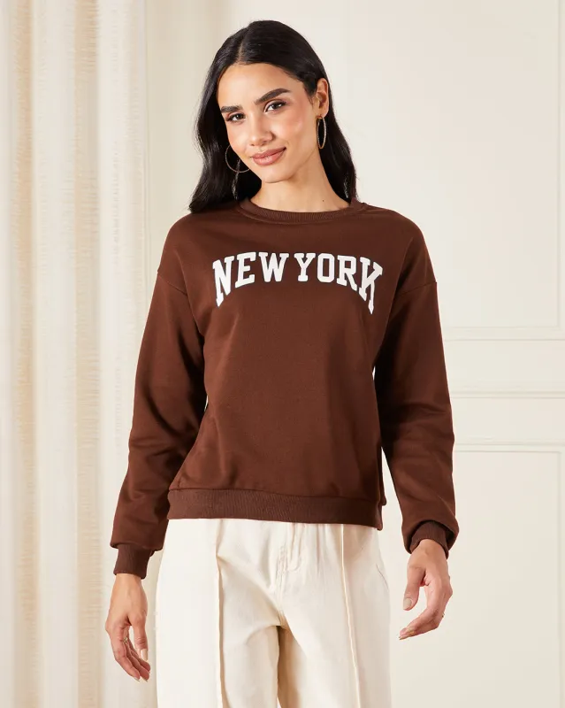 Women Brown Printed Sweatshirt sold by Redtag