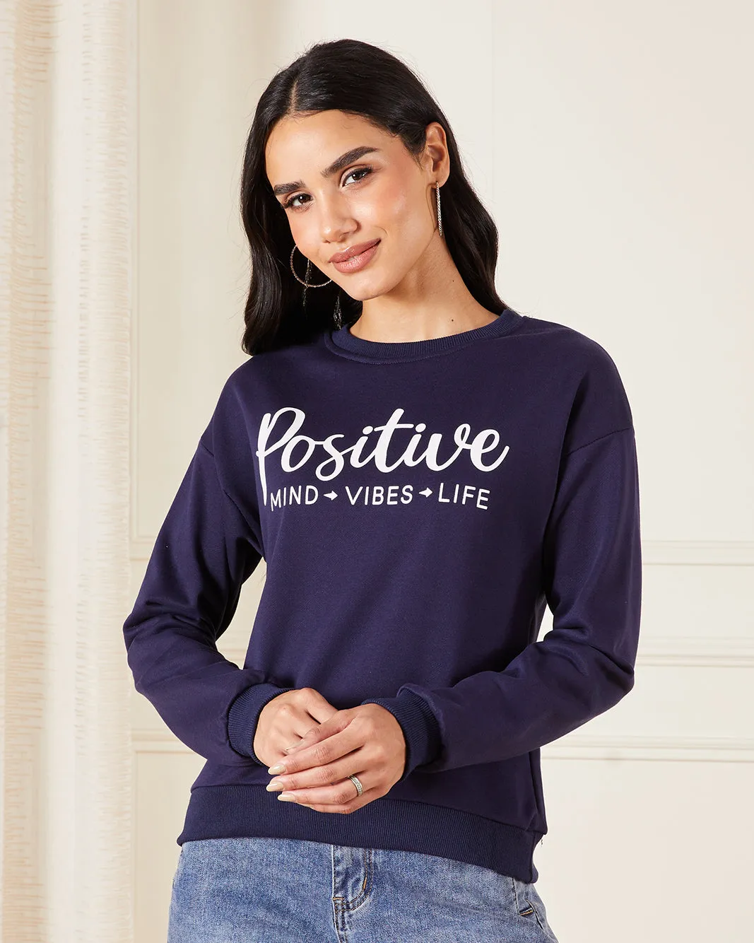 Women Navy Printed Sweatshirt sold by Redtag