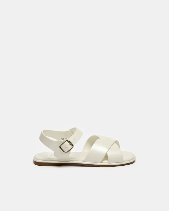 Girls White Cross over Strap Sandal sold by Redtag