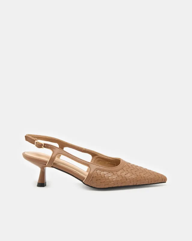 Women Brown Textured Slingback Mule sold by Redtag