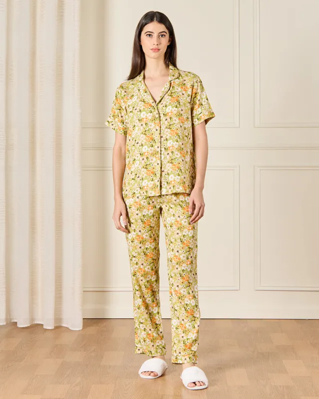 Women Yellow Collared Pyjama Set (2 Piece) sold by Redtag