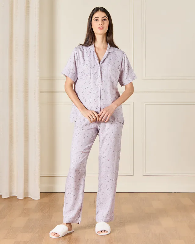 Women Purple Collared Pyjama Set (2 Piece) sold by Redtag