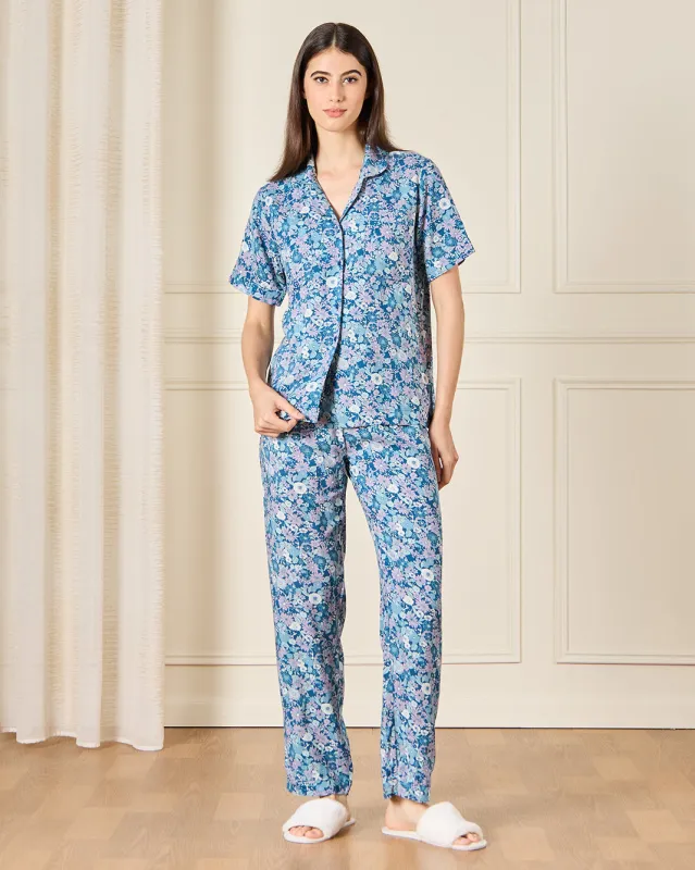 Women Blue Collared Pyjama Set (2 Piece) sold by Redtag