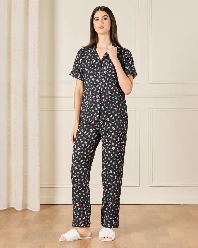 Women Black Collared Pyjama Set (2 Piece) sold by Redtag