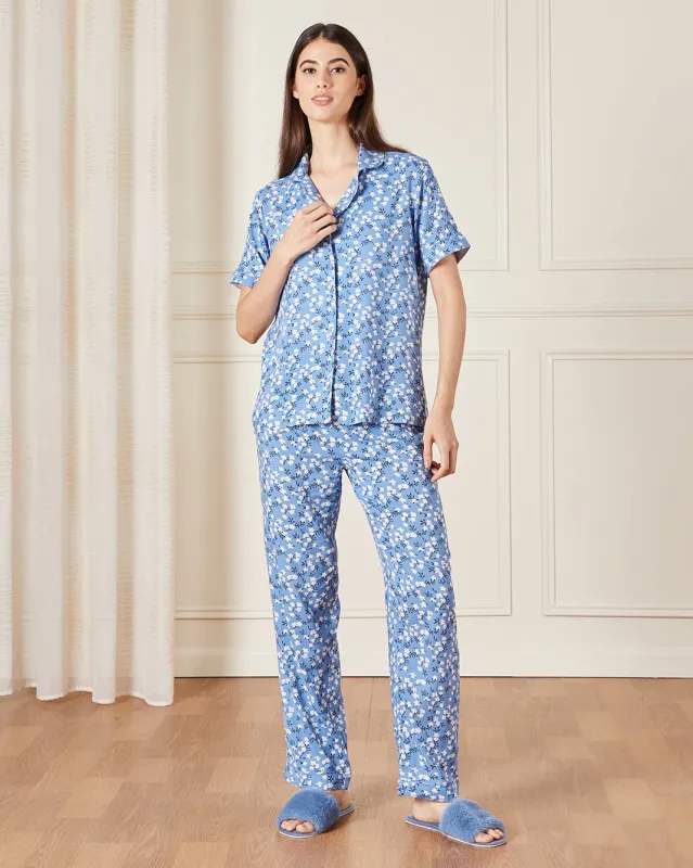 Women Blue Collared Pyjama Set (2 Piece) sold by Redtag