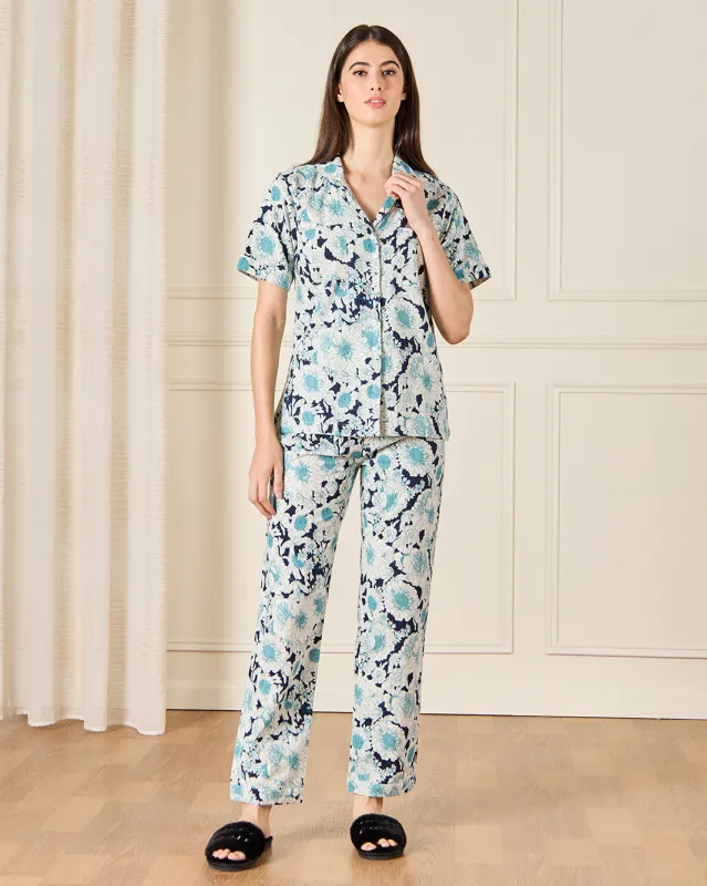 Women Blue Collared Pyjama Set (2 Piece) sold by Redtag