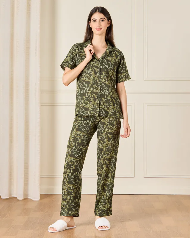 Women Green Collared Pyjama Set (2 Piece) sold by Redtag