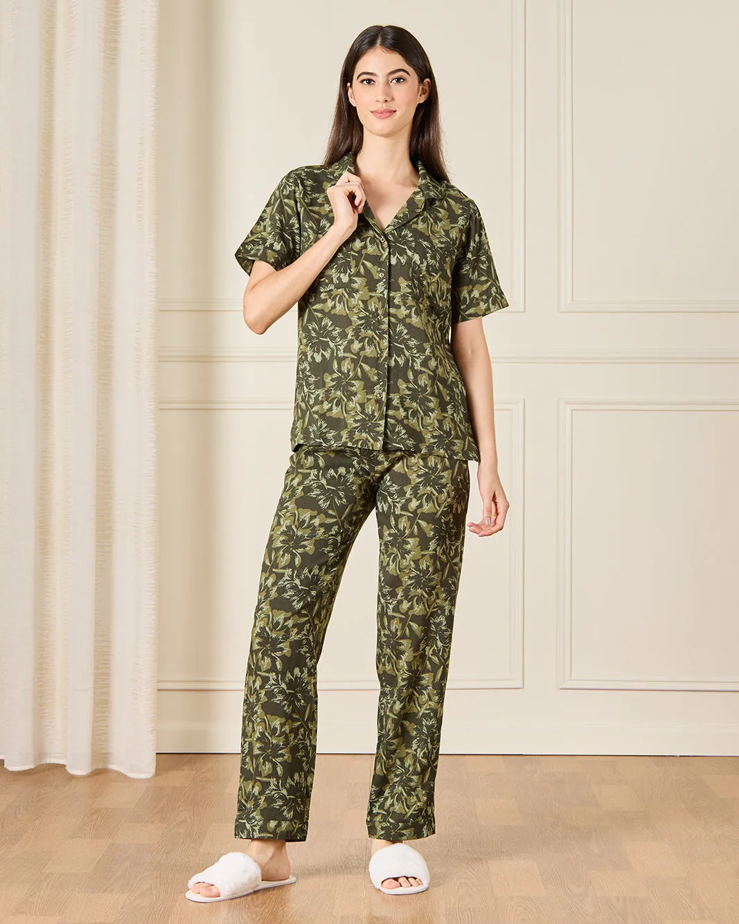 Women Green Collared Pyjama Set (2 Piece) sold by Redtag