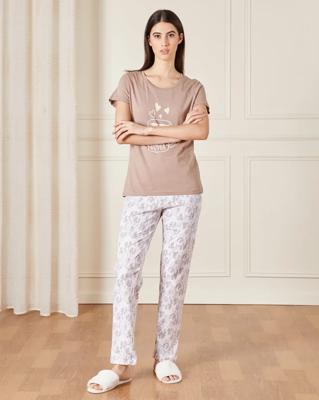 Women Beige Printed Pyjama Set (2 Piece) sold by Redtag