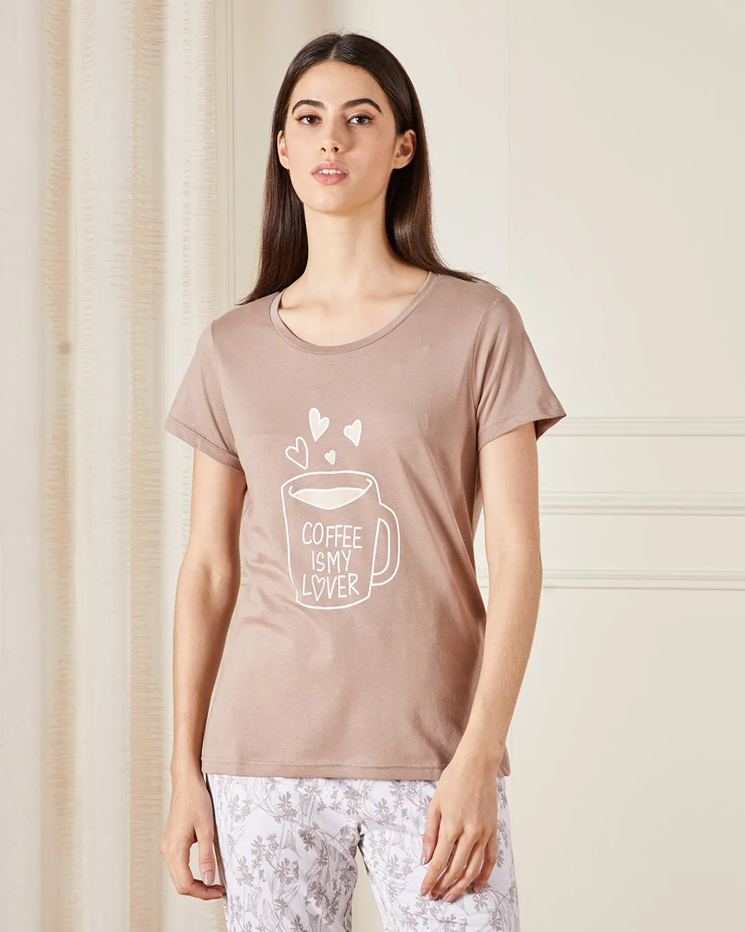 Women Beige Printed Pyjama Set (2 Piece) sold by Redtag product image thumbnail 2