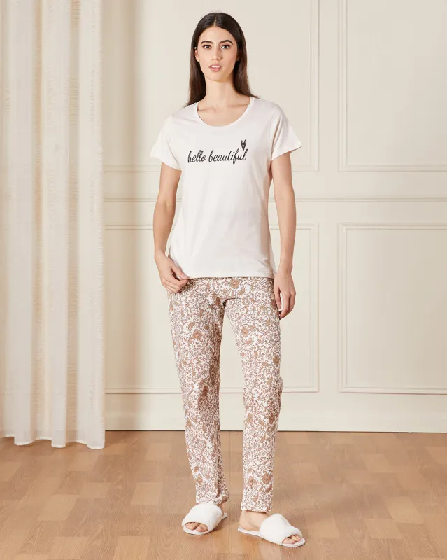 Women Beige Printed Pyjama Set (2 Piece) sold by Redtag