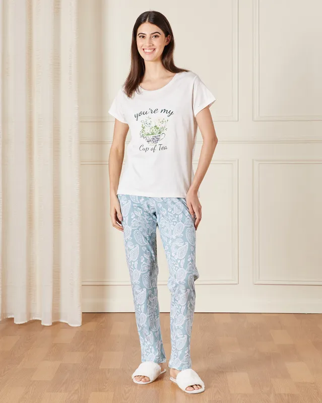 Women White Printed Pyjama Set (2 Piece) sold by Redtag