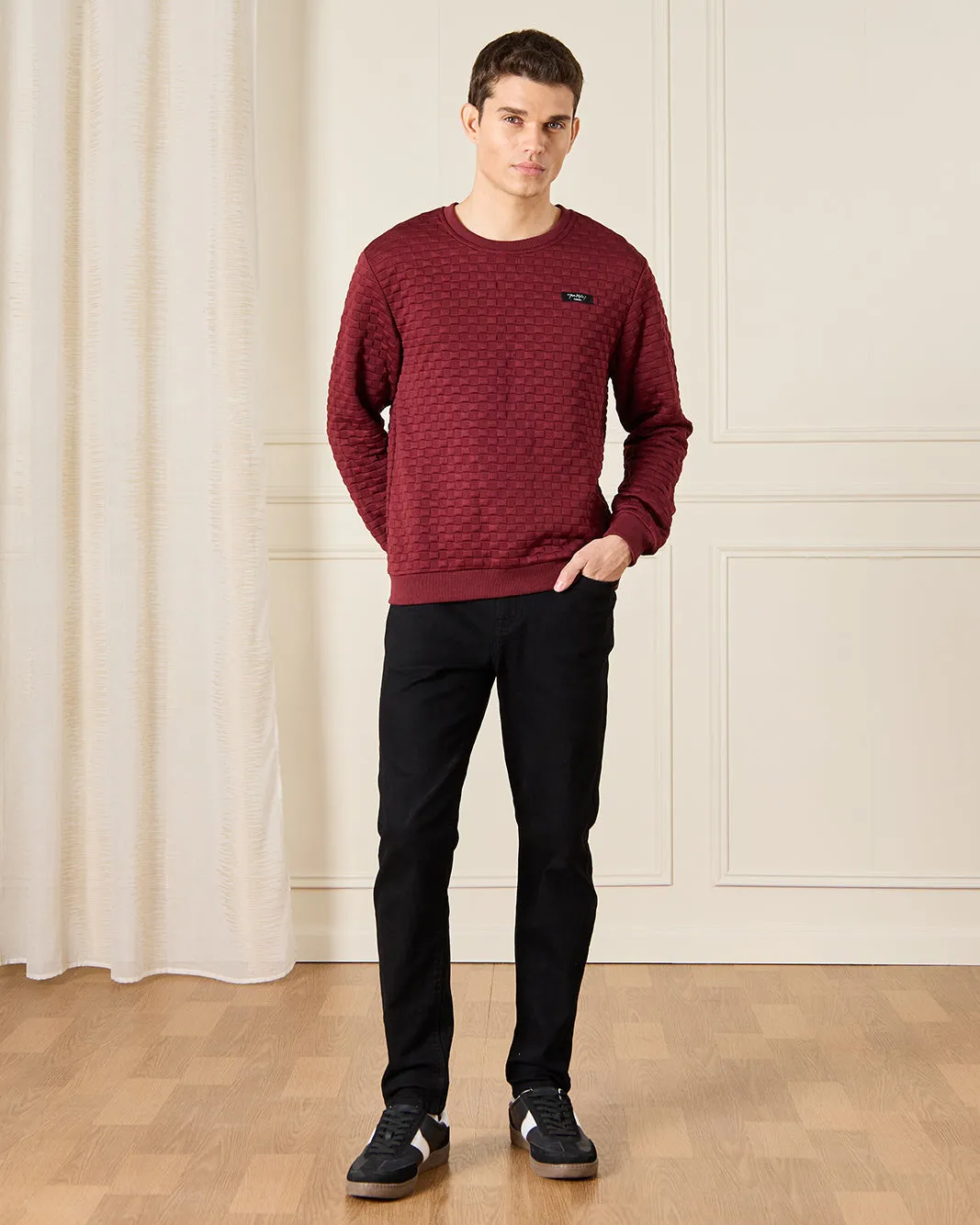 Men Burgundy Textured Sweatshirt sold by Redtag product image thumbnail 2