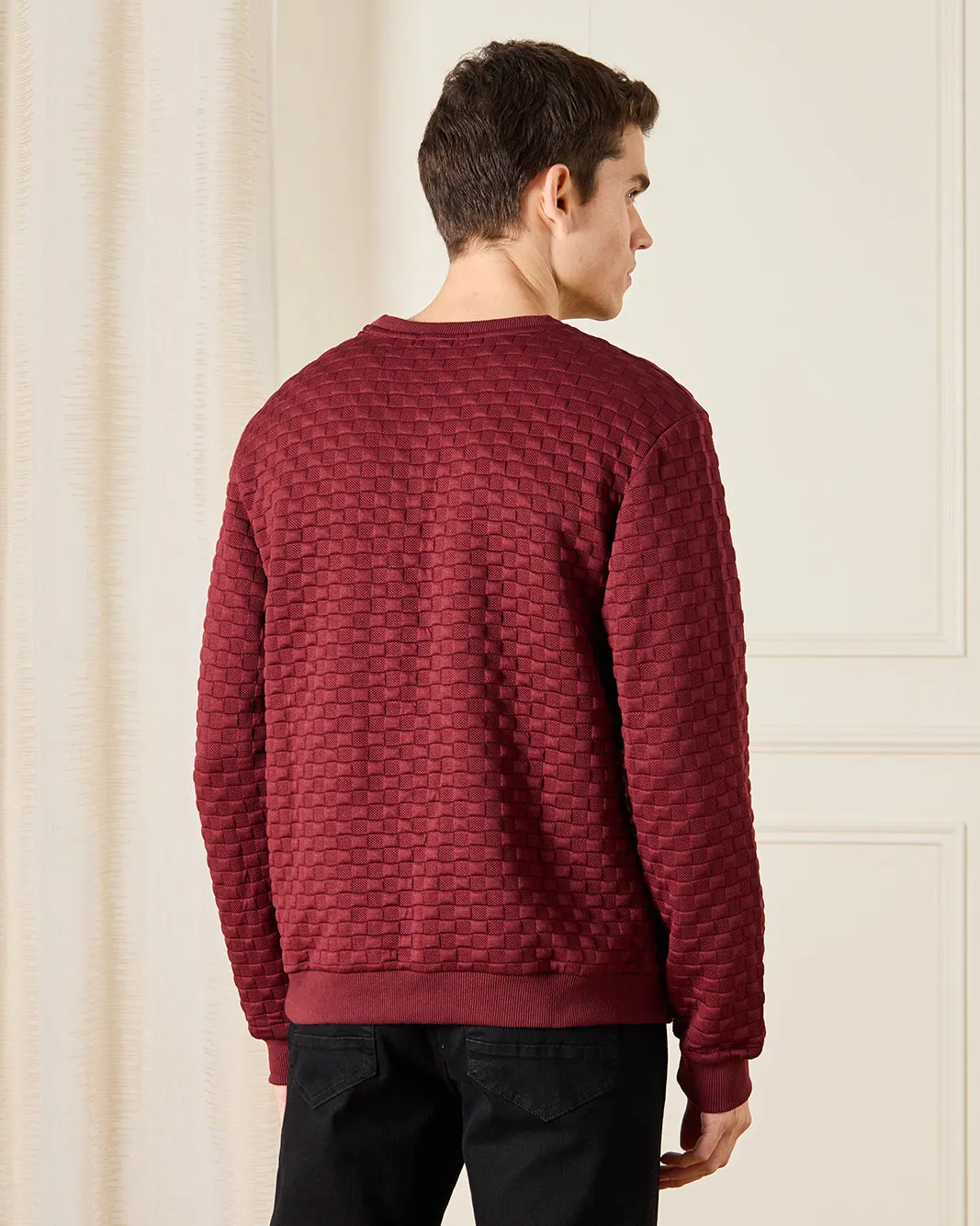 Men Burgundy Textured Sweatshirt sold by Redtag product image thumbnail 3