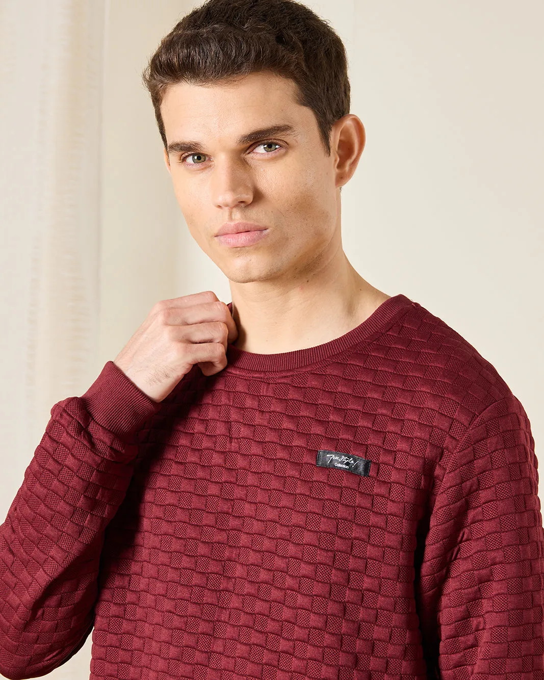 Men Burgundy Textured Sweatshirt sold by Redtag product image thumbnail 4