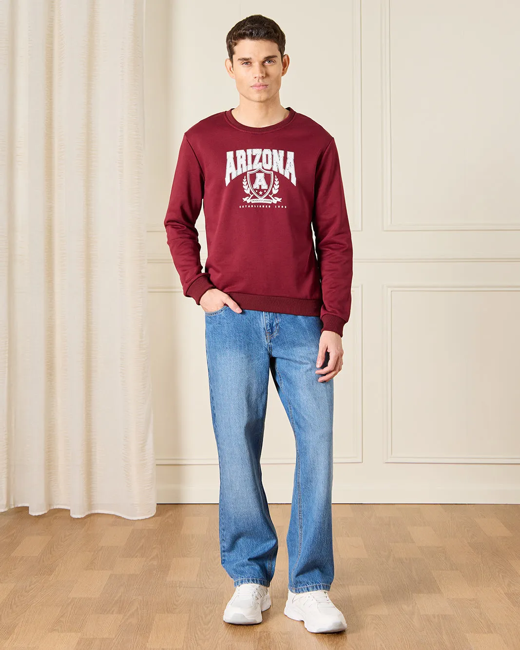 Men Burgundy Printed Sweatshirt sold by Redtag product image thumbnail 2