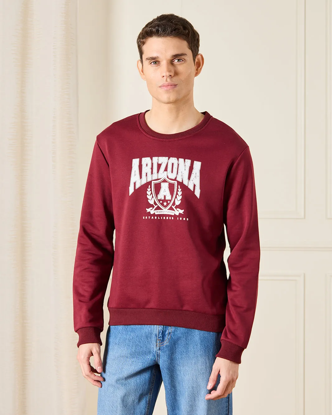 Men Burgundy Printed Sweatshirt sold by Redtag