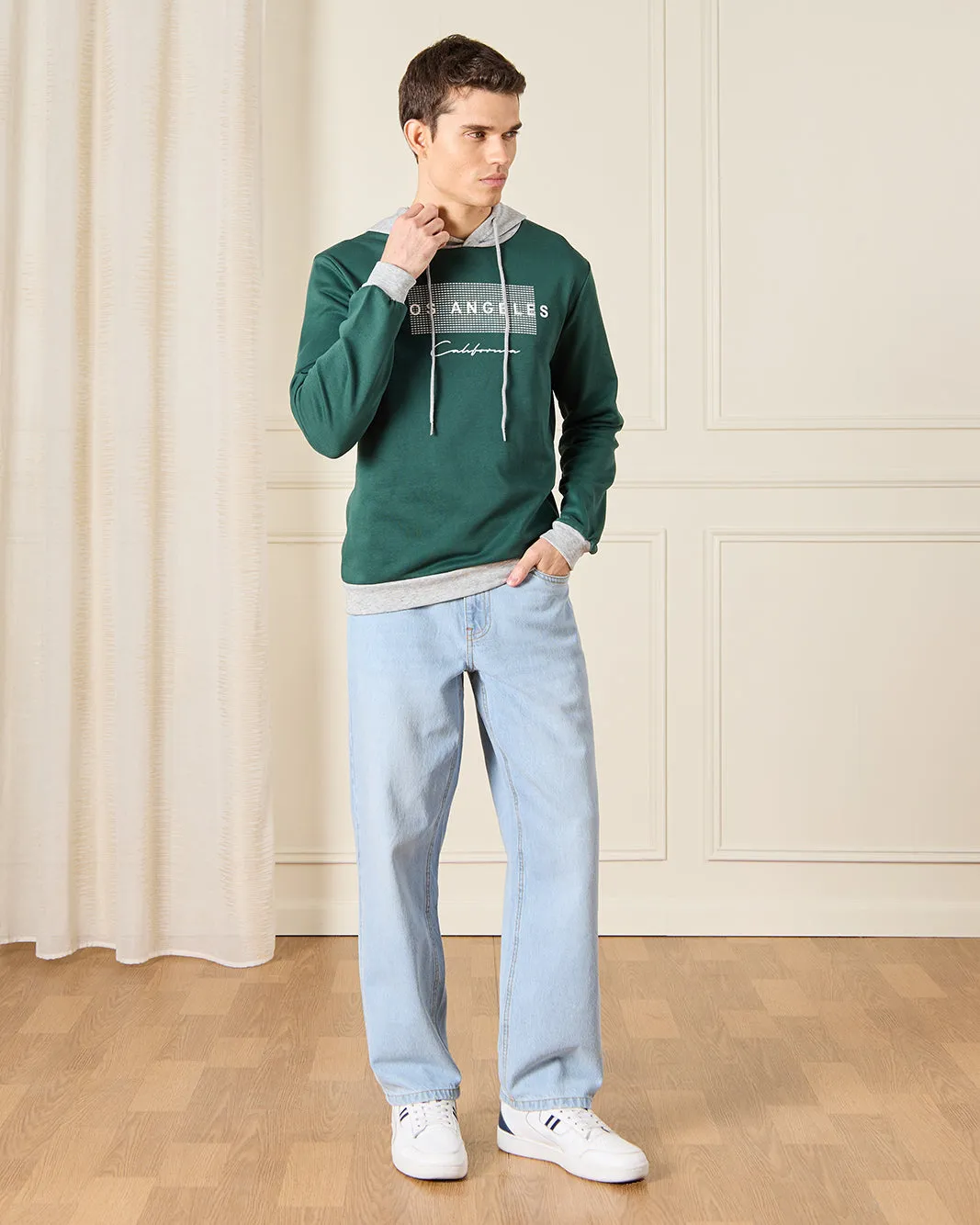 Men Green Printed Hooded Sweatshirt sold by Redtag product image thumbnail 2