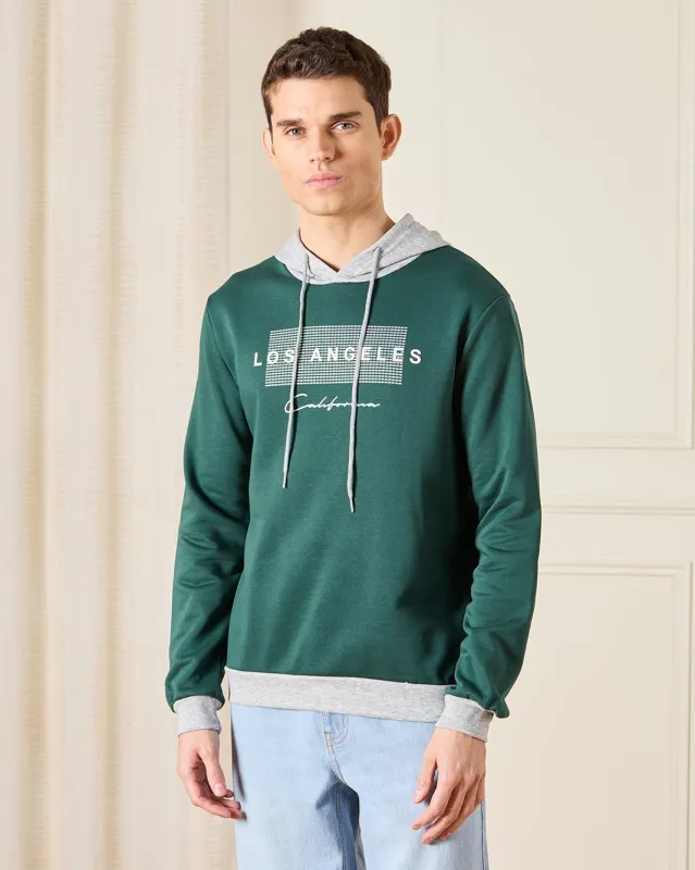 Men Green Printed Hooded Sweatshirt sold by Redtag