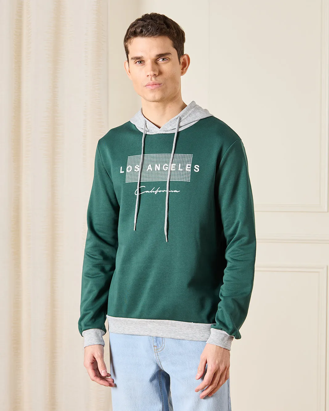 Men Green Printed Hooded Sweatshirt sold by Redtag
